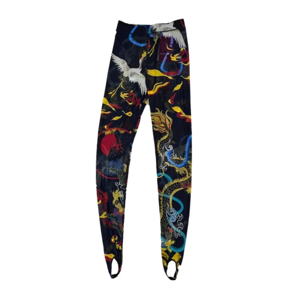 Women's H&M x Angel Chen collaboration Printed Tights Mesh Leggings Sz S Whimsy